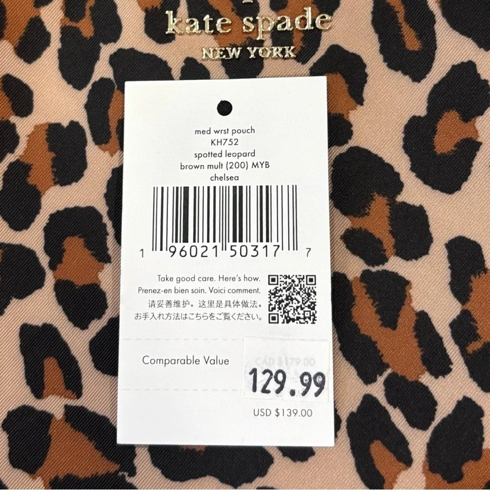 New Kate Spade Chelsea Spotted Leopard Brown Medium Wristlet